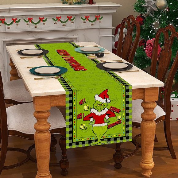 13'' x 27'' Linen Green Runner Tablecloth Merry Christmas Home Decoration - Picture 3 of 8